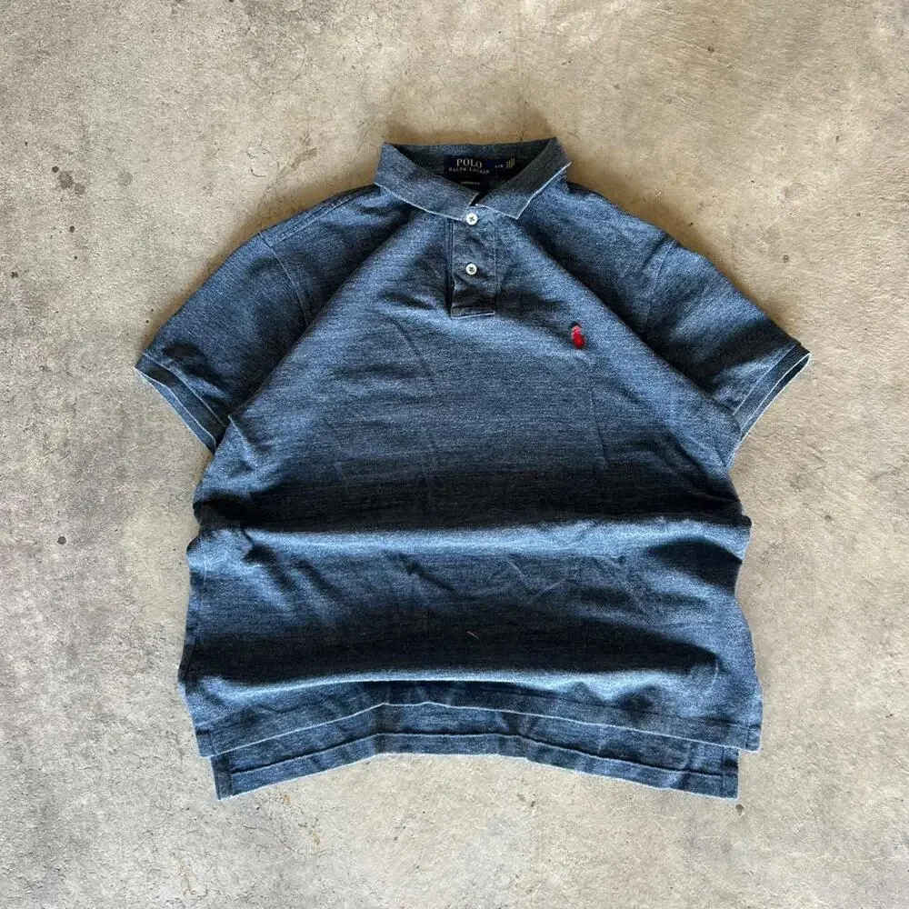 vintage embroidered faded grey and black polo by ralph lauren t shirt